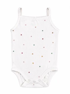 H&M White Baby Tank Bodysuit with Subtle Pink Dots